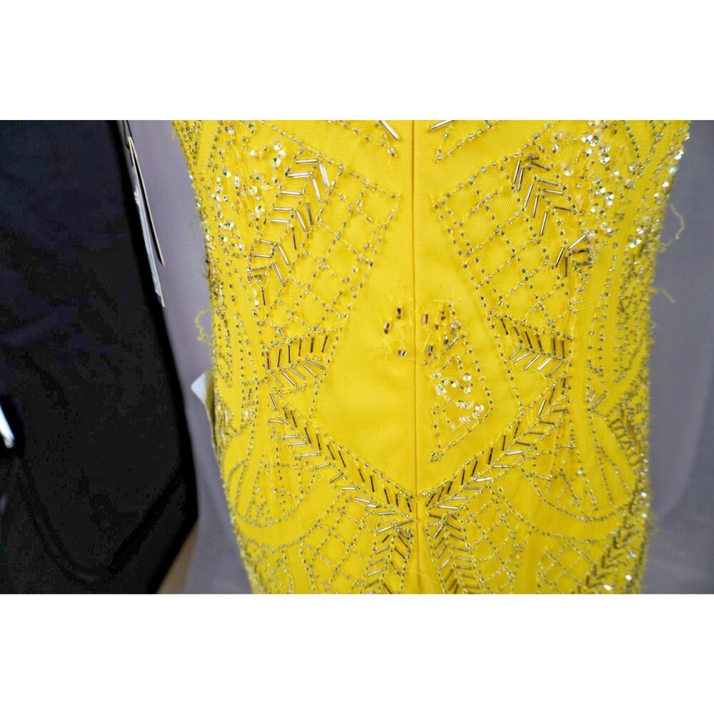 Adrianna Papell Yellow Beaded Mesh Art Deco Geometric Gala Dress Sz 12 NWT $ 298 - Picture 9 of 12